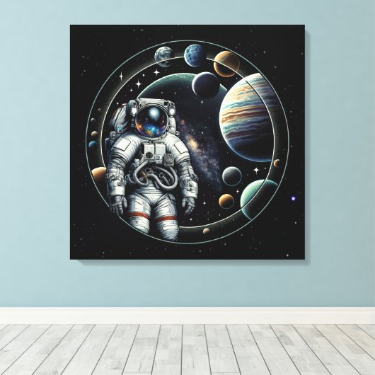  astronauten en planeten canvas afdruk (Insitu (Houten vloer))