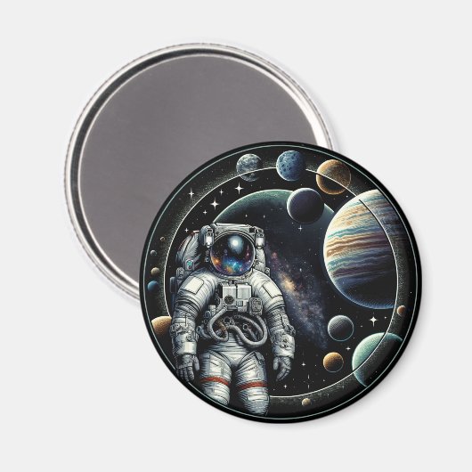  astronauten en planeten magneet (Voorkant / Achterkant)