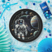 astronauten en planeten papieren bordje (Feest)