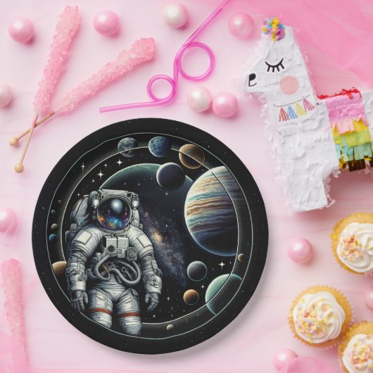 astronauten en planeten papieren bordje (Feest)