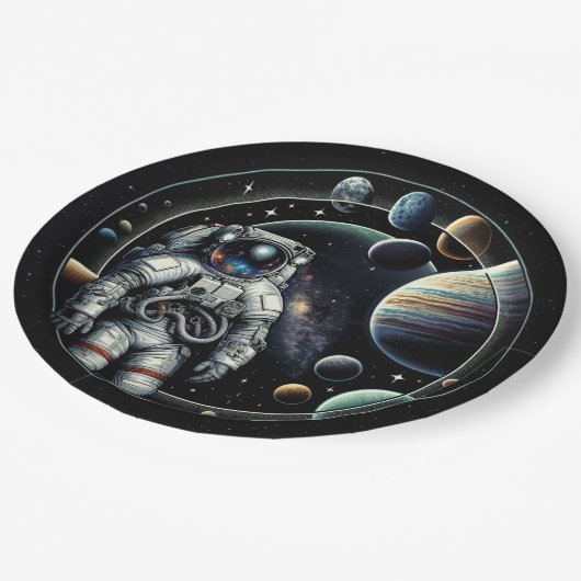 astronauten en planeten papieren bordje (Gekanteld)