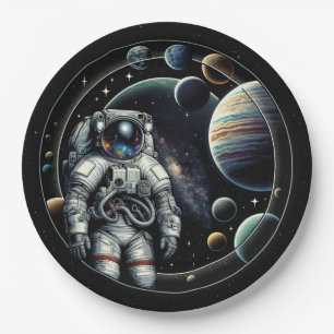 astronauten en planeten papieren bordje