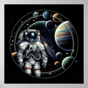  astronauten en planeten poster