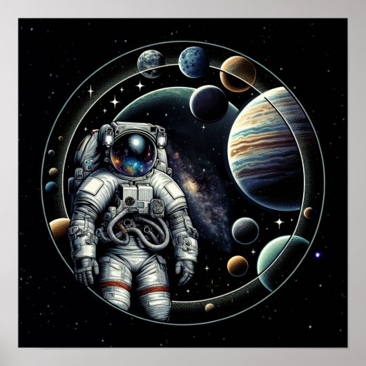 astronauten en planeten poster (Voorkant)