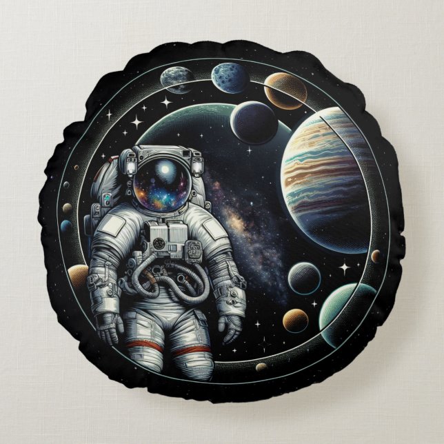  astronauten en planeten rond kussen (Voorkant)