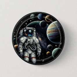  astronauten en planeten ronde button 5,7 cm