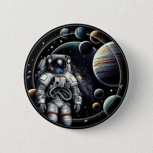 astronauten en planeten ronde button 5,7 cm (Voorkant)