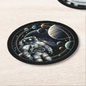  astronauten en planeten ronde kartonnen onderzetter (Gebogen)