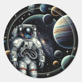  astronauten en planeten ronde sticker