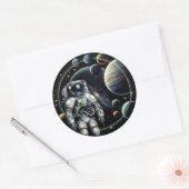  astronauten en planeten ronde sticker (Envelop)