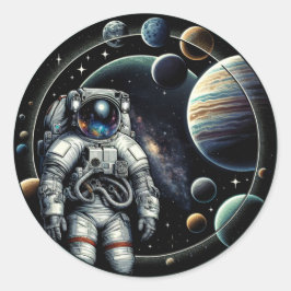  astronauten en planeten ronde sticker
