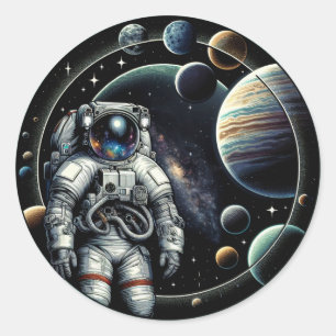  astronauten en planeten ronde sticker