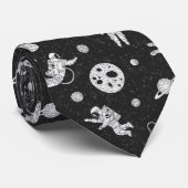 Astronauten in de ruimte zwart-wit stropdas (Opgerold)