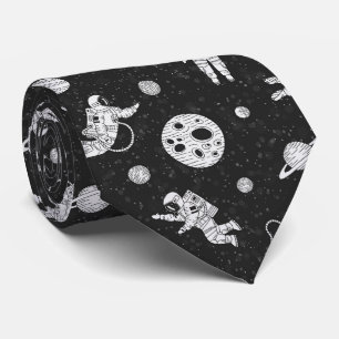 Astronauten in de ruimte zwart-wit stropdas