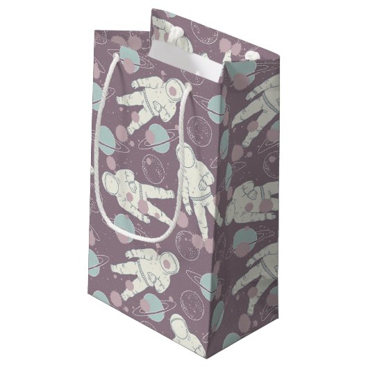 Astronauten in het ruimtepatroon klein cadeauzakje (Achterkant Gekanteld)