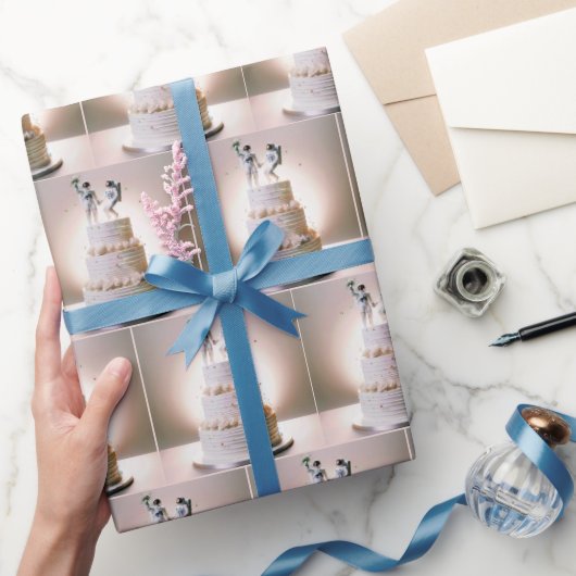 Astronauten op een gelaagde bruidstaart cadeaupapier (Geschenken)