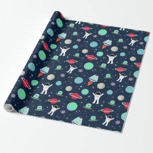 Astronauten Planeten Raketten en Buitenaardse Weze Cadeaupapier