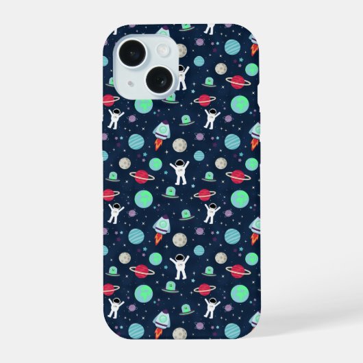 Astronauten Planeten Raketten en Buitenaardse Weze iPhone 15 Case (Achterkant)
