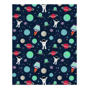 Astronauten Planeten Raketten en Buitenaardse Weze Perfect Poster