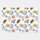 Astronauten, raketten en planeten op wit inpakpapier vel (Voorkant)
