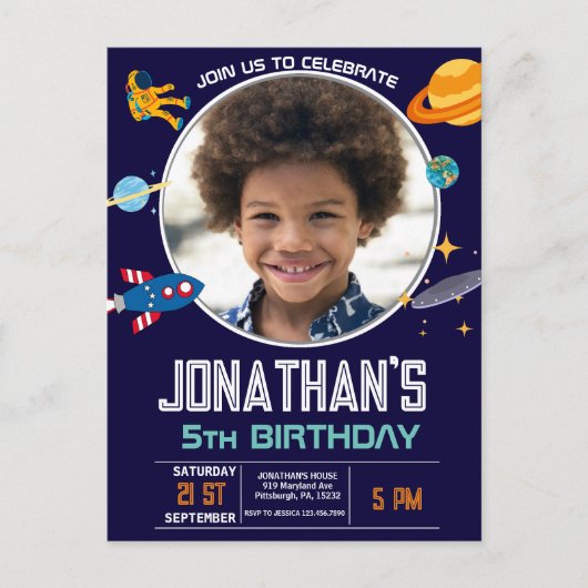 Astronauten ruimtefeest briefkaart (Voorkant)