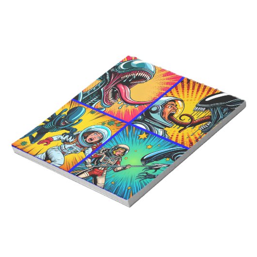 Astronauten vs Alien Pop Art Notitieblok (Linkerzijde)