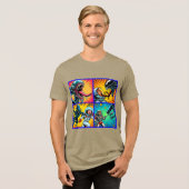 Astronauten vs Alien Pop Art Tri-Blend Shirt (Voorkant volledig)