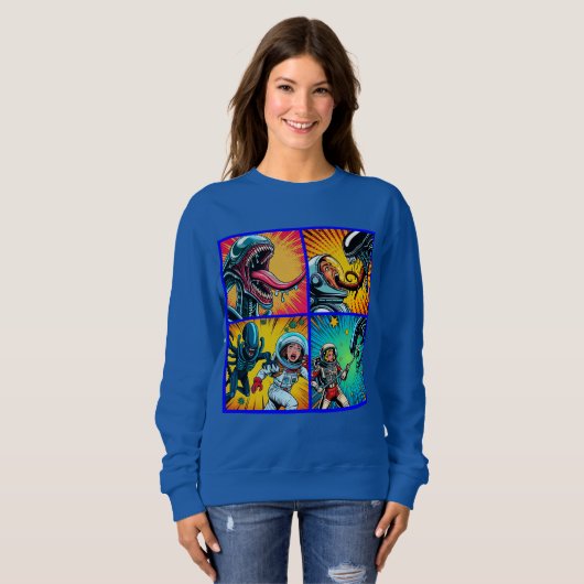 Astronauten vs Alien Pop Art Trui (Voorkant volledig)