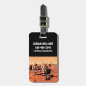 Astronauten zetten weerapparatuur op Mars in. Bagagelabel (Voorkant verticaal)