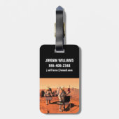 Astronauten zetten weerapparatuur op Mars in. Bagagelabel (Achterkant verticaal)