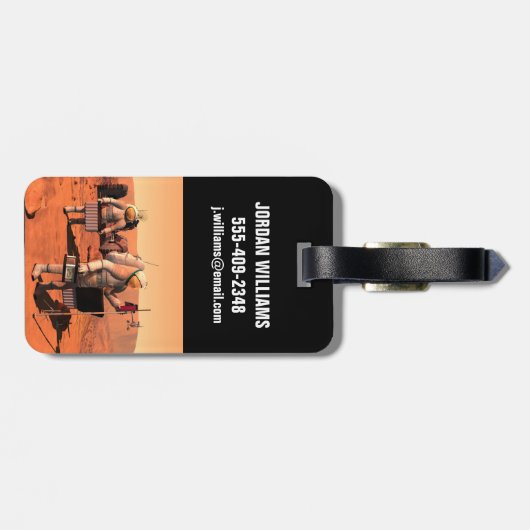 Astronauten zetten weerapparatuur op Mars in. Bagagelabel (Achterkant horizontaal)