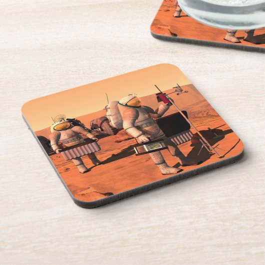 Astronauten zetten weerapparatuur op Mars in. Bier Onderzetter (Linkerzijde)