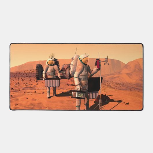 Astronauten zetten weerapparatuur op Mars in. Bureaumat (Voorkant)