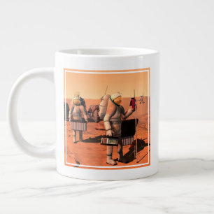 Astronauten zetten weerapparatuur op Mars in. Grote Koffiekop