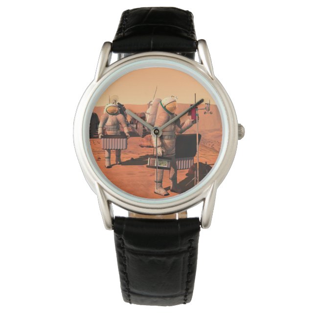 Astronauten zetten weerapparatuur op Mars in. Horloge (Voorkant)