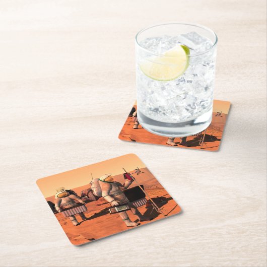 Astronauten zetten weerapparatuur op Mars in. Kartonnen Onderzetters (Insitu)