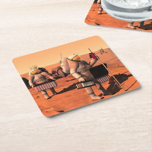 Astronauten zetten weerapparatuur op Mars in. Kartonnen Onderzetters (Schuin)