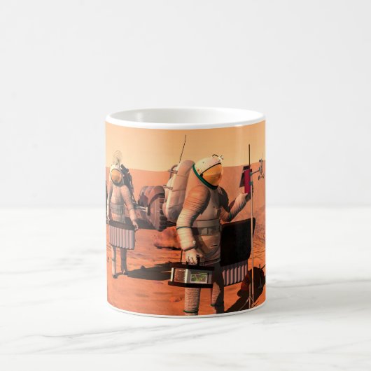 Astronauten zetten weerapparatuur op Mars in. Koffiemok (Center)