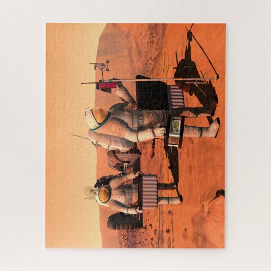Astronauten zetten weerapparatuur op Mars in. Legpuzzel (Verticaal)