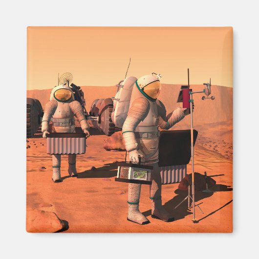 Astronauten zetten weerapparatuur op Mars in. Magneet (Voorkant)