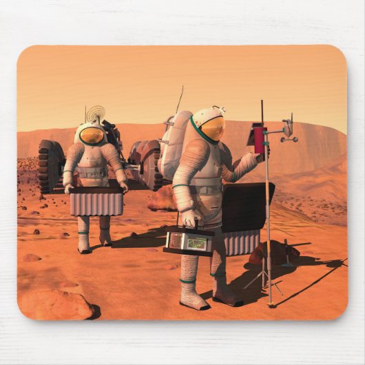 Astronauten zetten weerapparatuur op Mars in. Muismat (Voorkant)