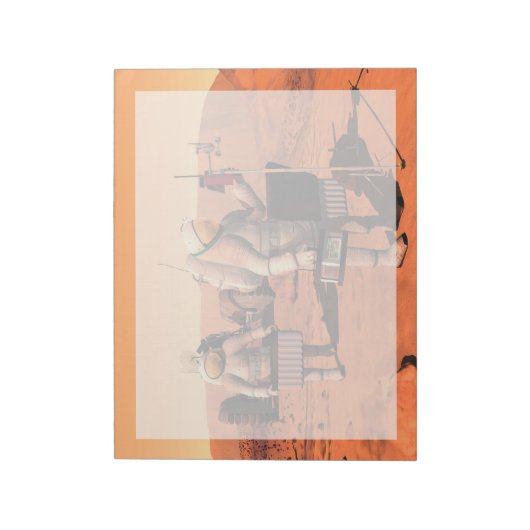 Astronauten zetten weerapparatuur op Mars in. Notitieblok (Linkerzijde)