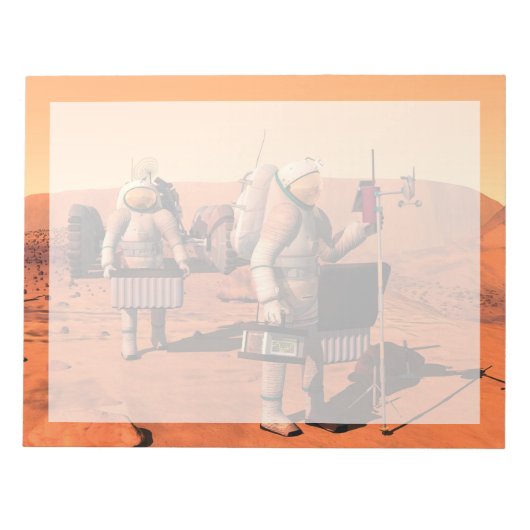 Astronauten zetten weerapparatuur op Mars in. Notitieblok (Voorkant)