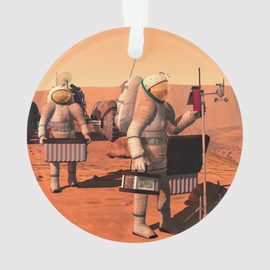 Astronauten zetten weerapparatuur op Mars in. Ornament (achterkant)