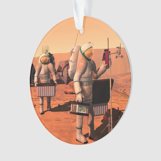 Astronauten zetten weerapparatuur op Mars in. Ornament (voorkant)
