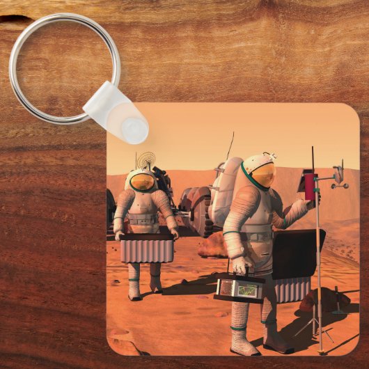 Astronauten zetten weerapparatuur op Mars in. Sleutelhanger (Voorkant)