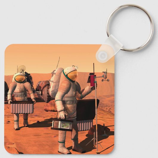 Astronauten zetten weerapparatuur op Mars in. Sleutelhanger (Achterkant)