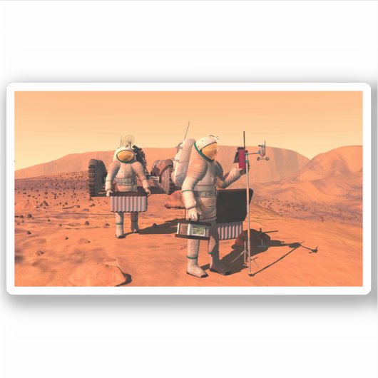 Astronauten zetten weerapparatuur op Mars in. Sticker (Voorkant)