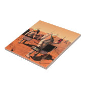 Astronauten zetten weerapparatuur op Mars in. Tegeltje (Zijkant)