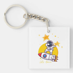 astronautendans op een raket sleutelhanger
